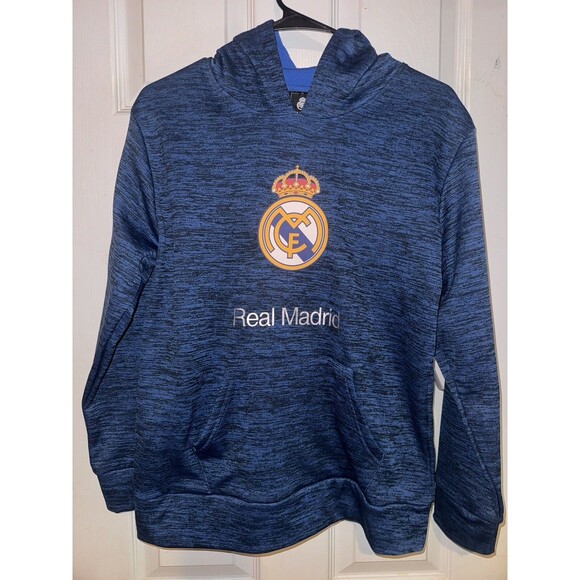 REAL MADRID hoodie Boys Girls Blue heather soccer NWT Boys Large Kids sweatshirt - Picture 1 of 1